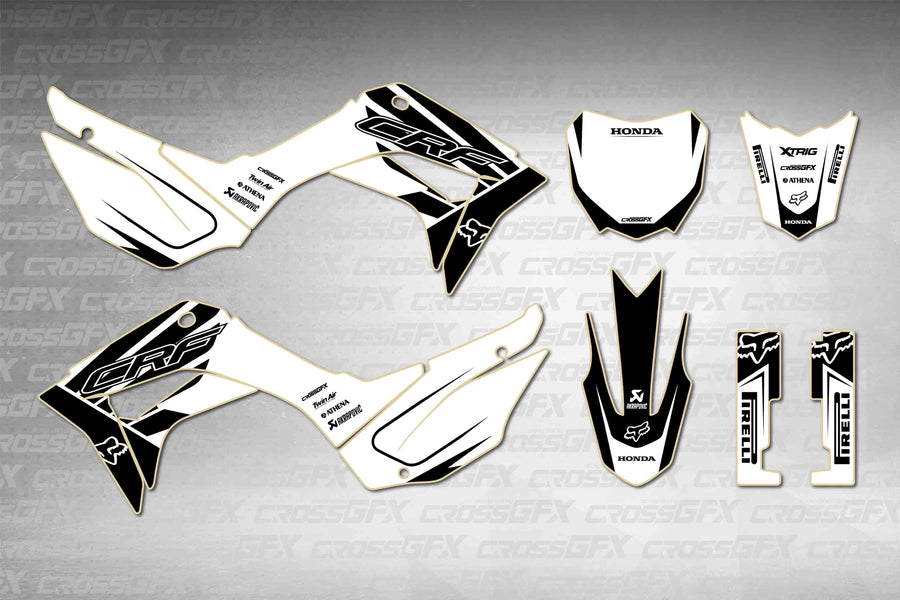 Graphics for Honda CRF 110F 2019-2026 - Crisp White - flat layout showing all decal pieces included