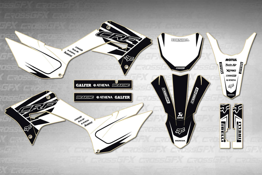 Graphics for Honda CRF 250F 2019-2025 - Crisp White - flat layout showing all decal pieces included