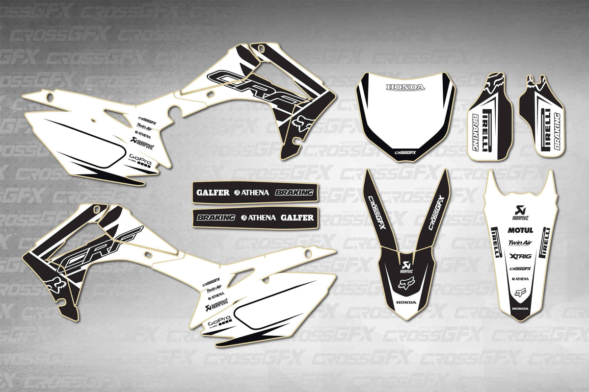 Graphics for Honda CRF 250R 2014-2017 - Crisp White - flat layout showing all decal pieces included