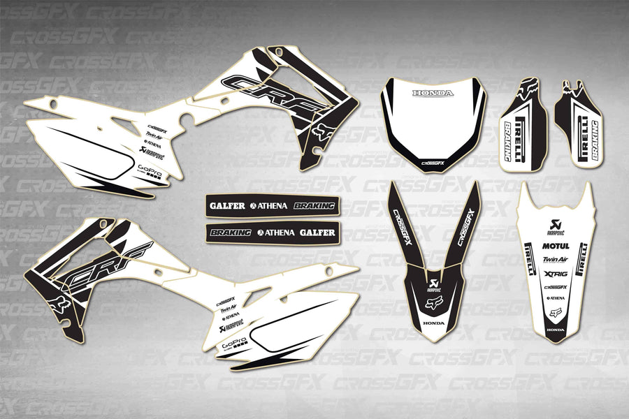 Graphics for Honda CRF 250R 2014-2017 - Crisp White - flat layout showing all decal pieces included