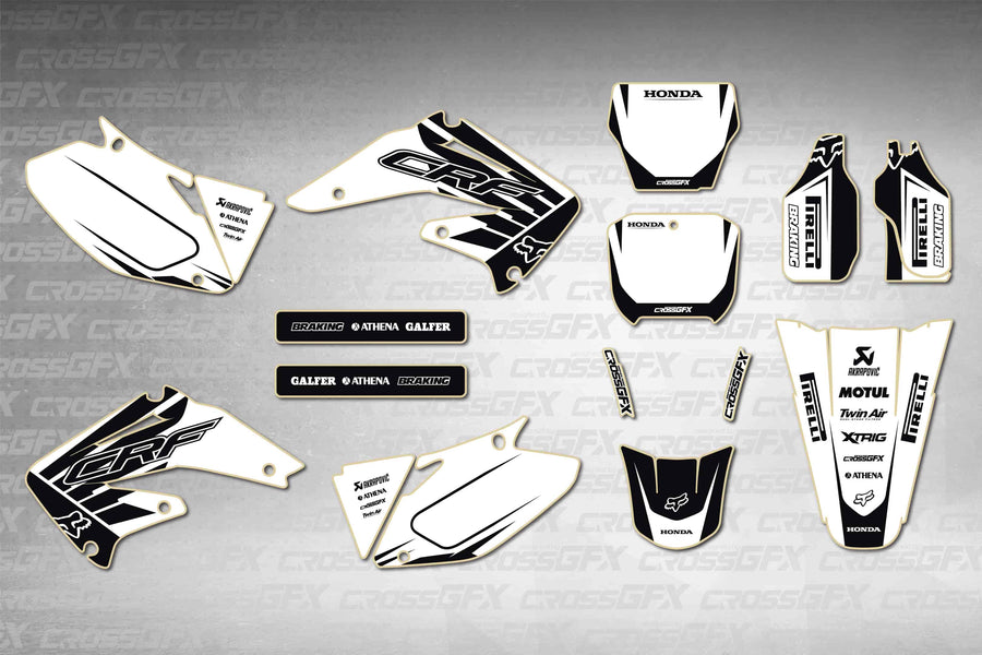 Graphics for Honda CRF 450R 2002-2004 - Crisp White - flat layout showing all decal pieces included