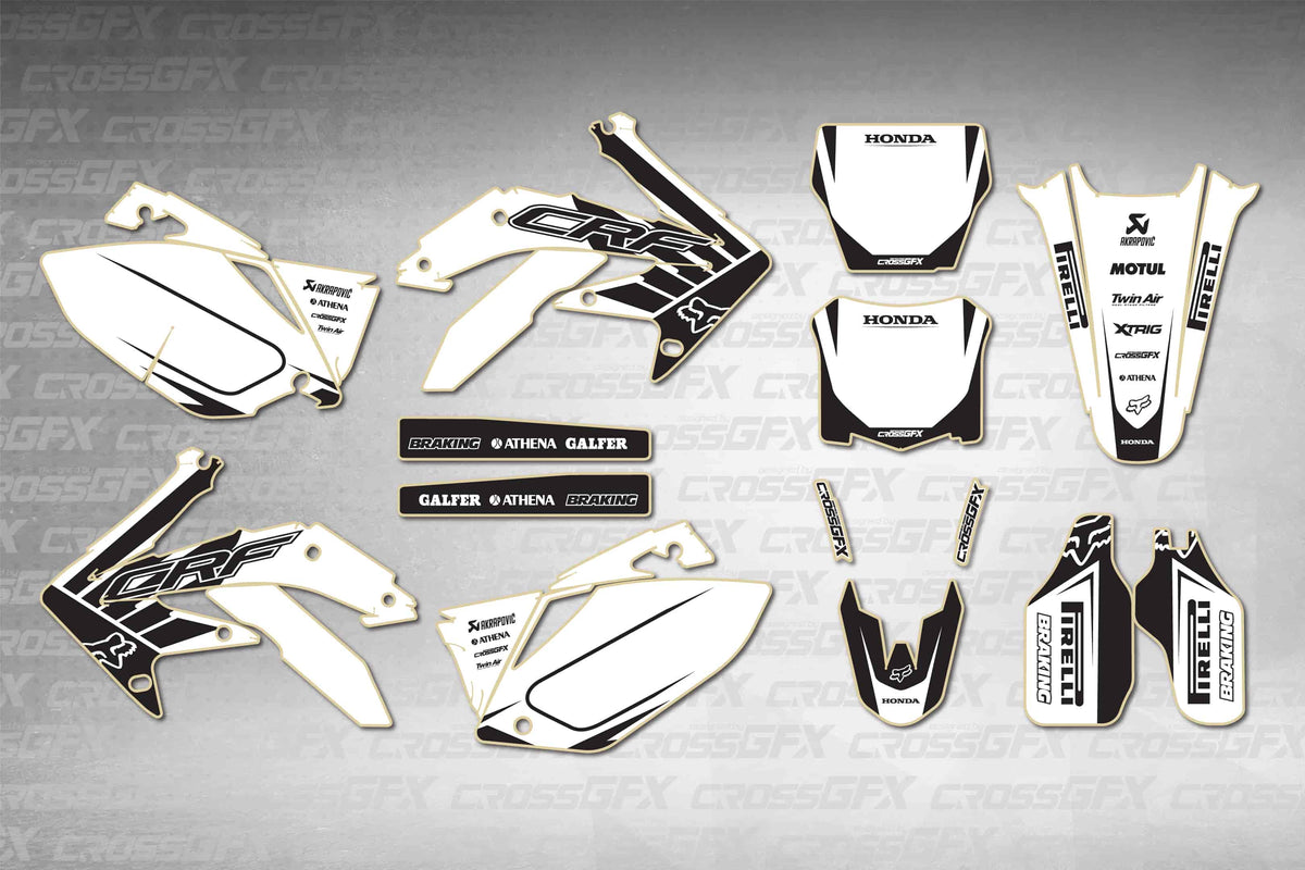 Graphics for Honda CRF 450R 2005-2008 - Crisp White - flat layout showing all decal pieces included