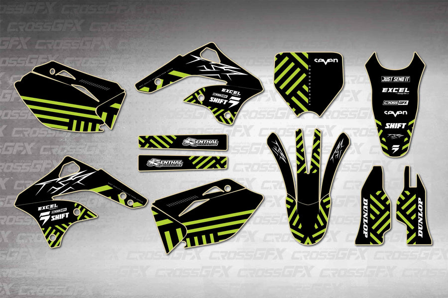 Graphics for Kawasaki KX 450F 2006-2008 - Culture Green - flat layout showing all decal pieces included