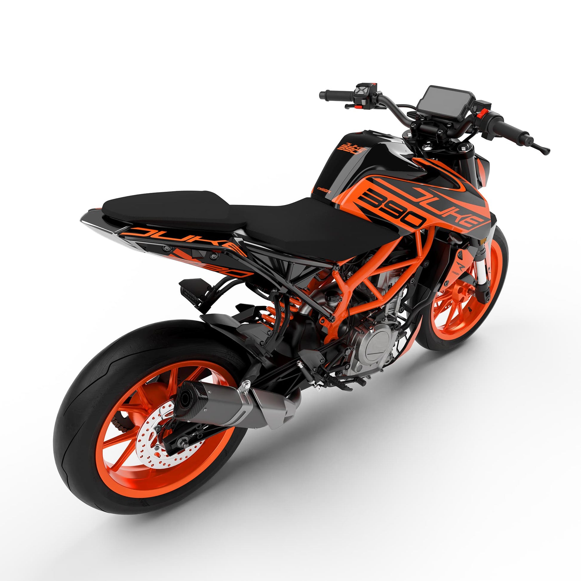 Orange and black motorcycle on a white background