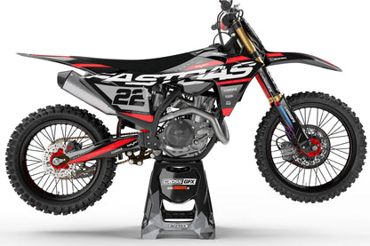Right side view of the Pulse Black off-road decal kit on a GasGas.