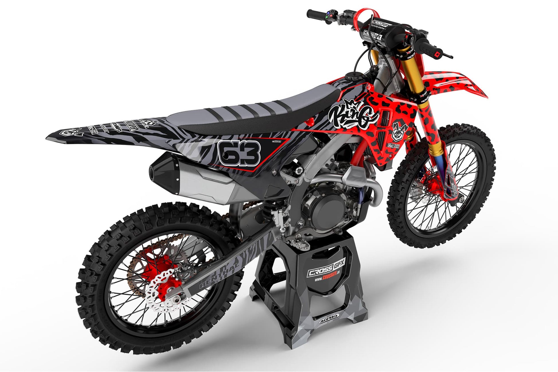 Rear view of the Red Panther custom decal kit on a Honda motorcycle.