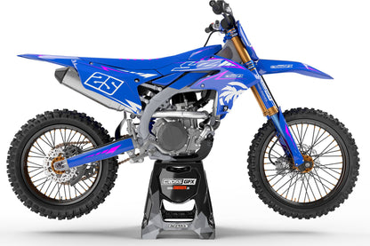 Right side view of the Stroke Pink off-road decal kit on a Yamaha.