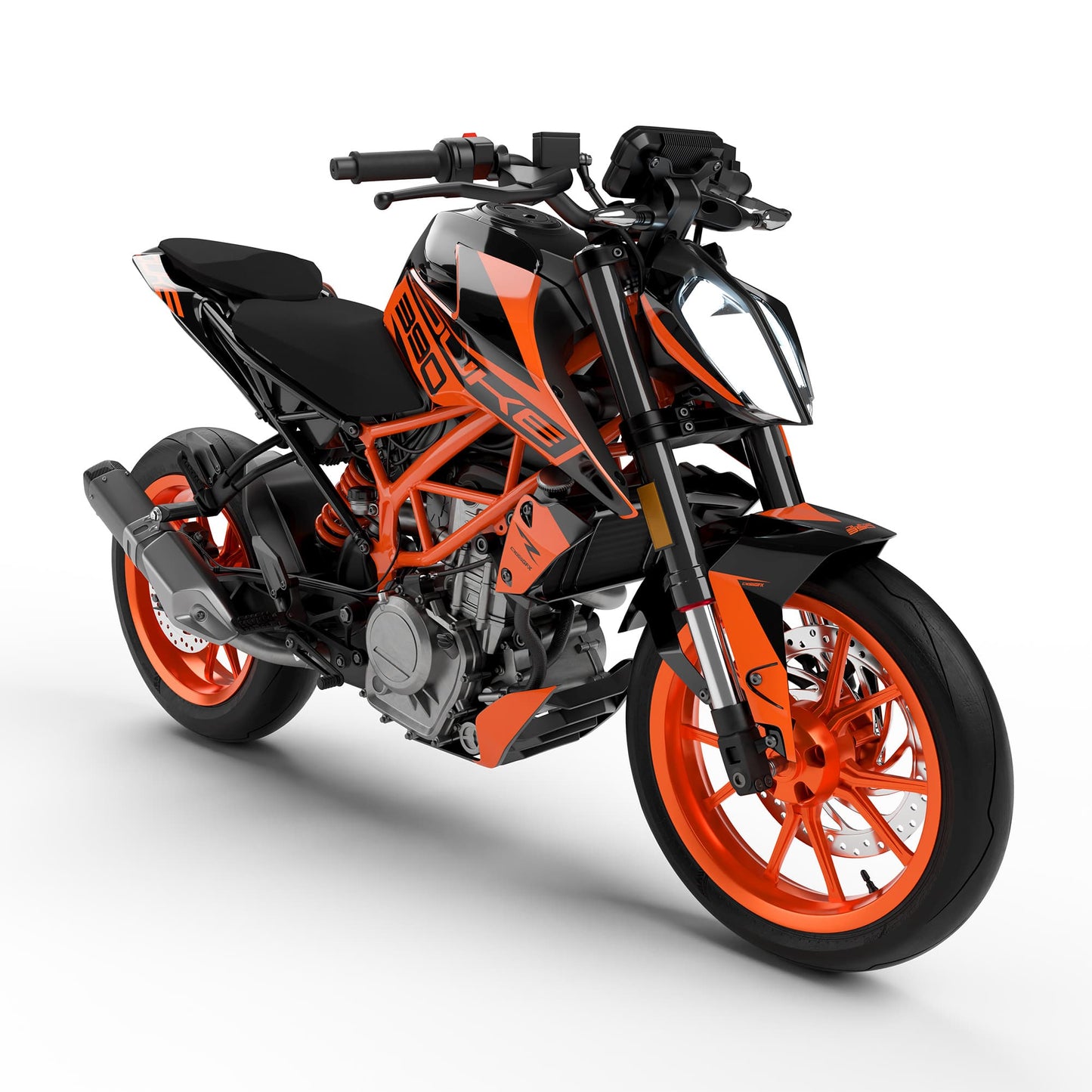 Orange and black street bike motorcycle on a white background