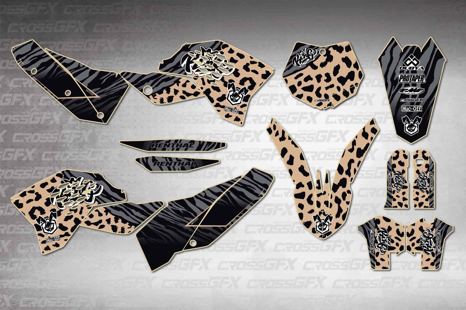 KTM XC 2008-2010 Panther Desert graphics kit - flat layout showing all decal pieces included