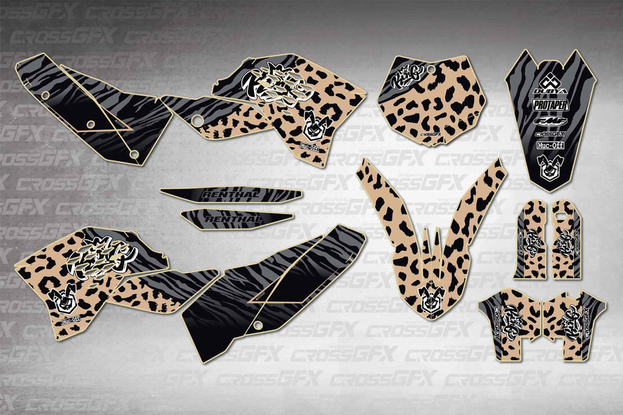 Graphics for KTM XC-W 2008-2011 - Panther Desert - flat layout showing all decal pieces included