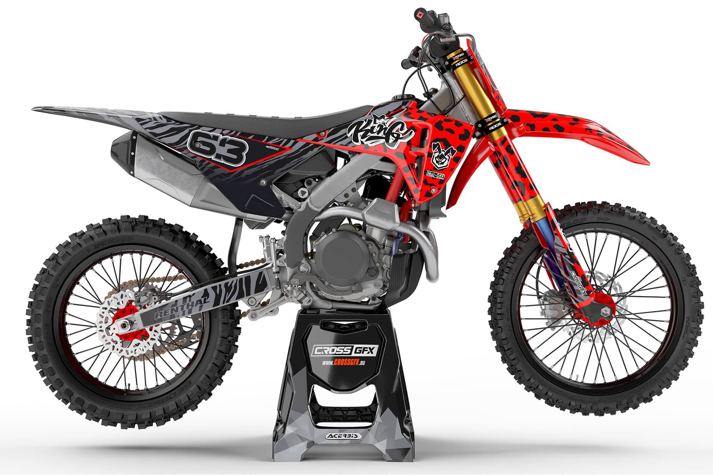 Right side view of the Red Panther off-road decal kit on a Honda.