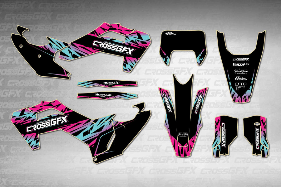 Husqvarna FE 2025-2026 Heritage Element Black graphics kit - flat layout showing all decal pieces included