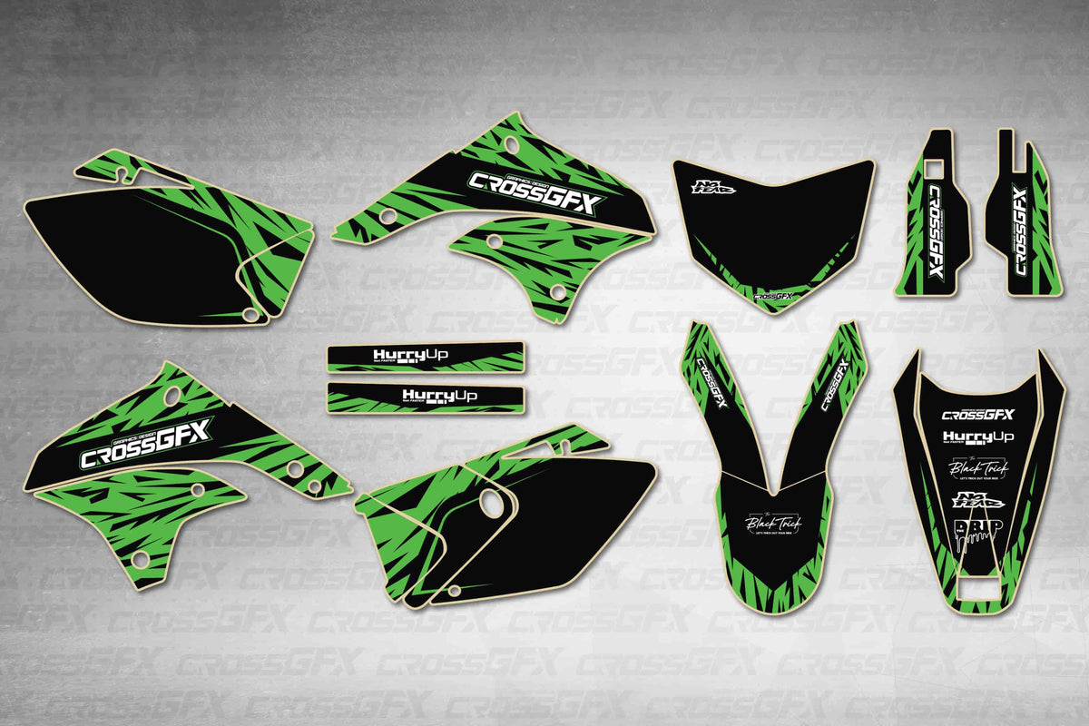 Graphics for Kawasaki KLX 450R 2008-2019 - Element Green - flat layout showing all decal pieces included