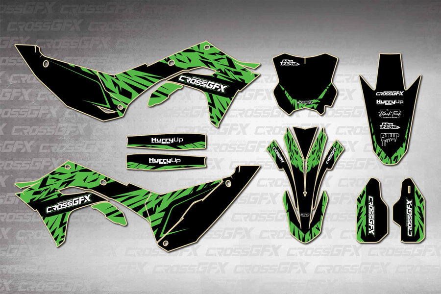 Graphics for Kawasaki KX 250 2025-2026 - Element Green - flat layout showing all decal pieces included