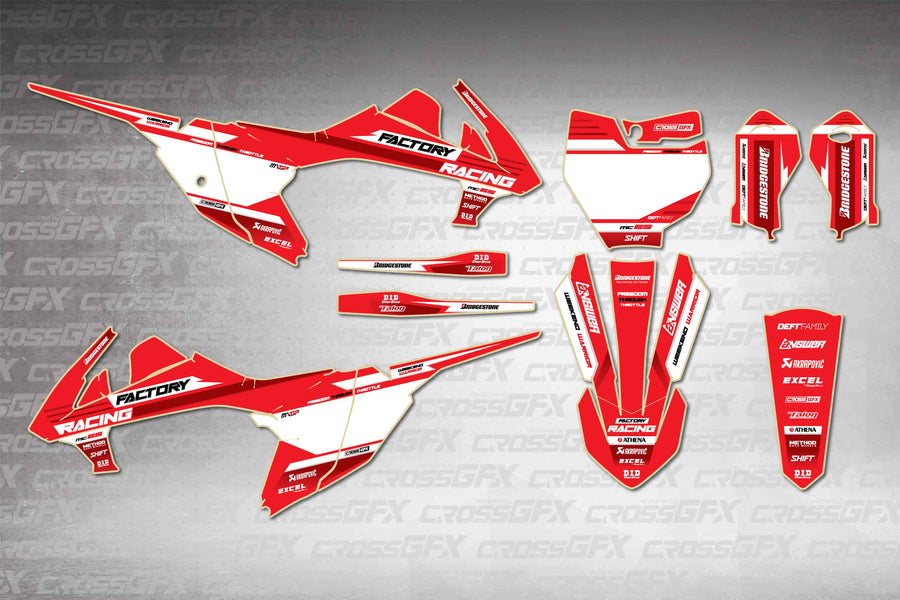 GasGas MC 65 2021-2023 Factory Red graphics kit - flat layout showing all decal pieces included