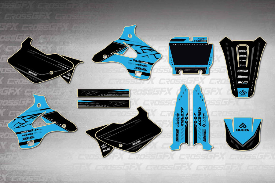 Graphics for Kawasaki KX 125 1994-1995 - Flux Blue - flat layout showing all decal pieces included