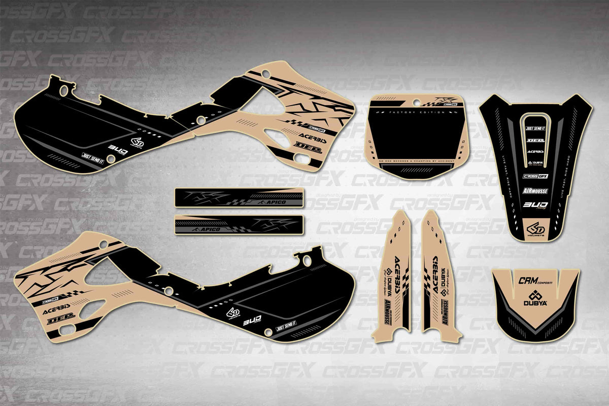 Graphics for Kawasaki KX 125 1999-2002 - Flux Brown - flat layout showing all decal pieces included