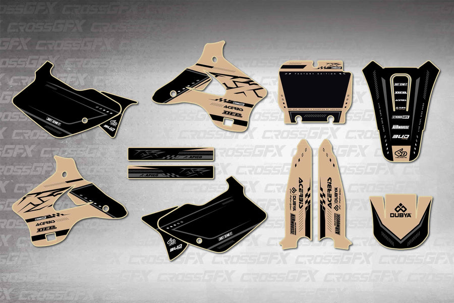 Graphics for Kawasaki KX 250 1994-1995 - Flux Brown - flat layout showing all decal pieces included