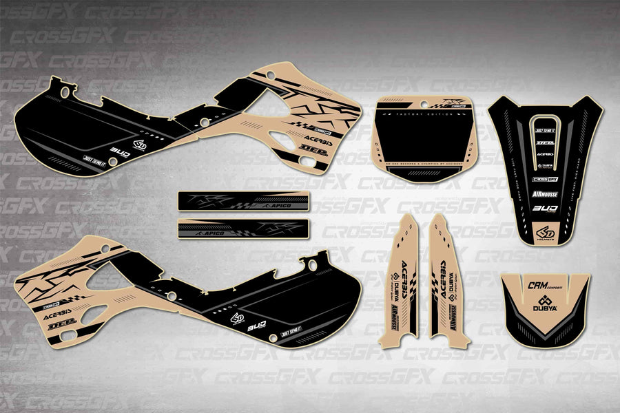 Graphics for Kawasaki KX 250 1999-2002 - Flux Brown - flat layout showing all decal pieces included
