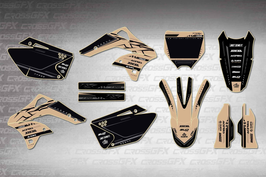 Graphics for Kawasaki KX 250F 2006-2008 - Flux Brown - flat layout showing all decal pieces included