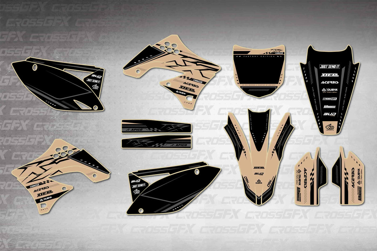 Graphics for Kawasaki KX 450F 2009-2011 - Flux Brown - flat layout showing all decal pieces included