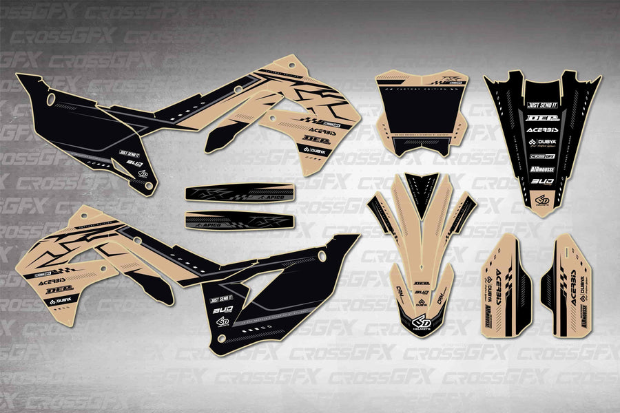 Graphics for Kawasaki KX 450X 2021-2023 - Flux Brown - flat layout showing all decal pieces included