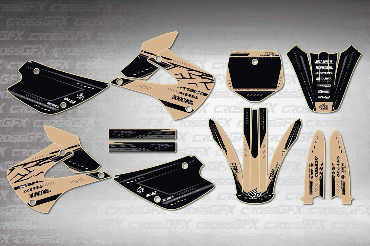 Graphics for Kawasaki KX 85 2001-2013 - Flux Brown - flat layout showing all decal pieces included