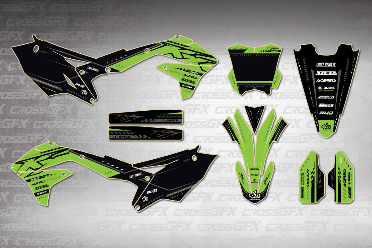 Graphics for Kawasaki KX 450F 2016-2018 - Flux Green - flat layout showing all decal pieces included