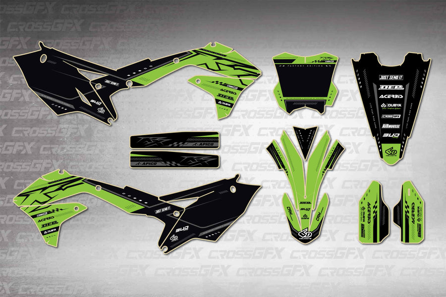 Graphics for Kawasaki KX 450F 2016-2018 - Flux Green - flat layout showing all decal pieces included