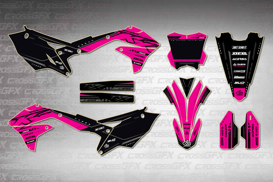 Graphics for Kawasaki KX 450F 2016-2018 - Flux Pink - flat layout showing all decal pieces included