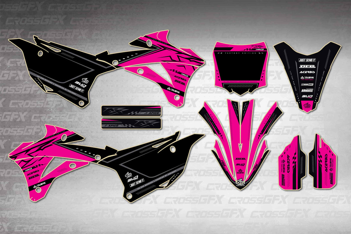 Graphics for Kawasaki KX 85 2014-2021 - Flux Pink - flat layout showing all decal pieces included