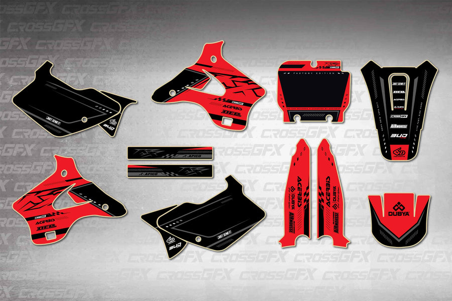 Graphics for Kawasaki KX 250 1994-1995 - Flux Red - flat layout showing all decal pieces included