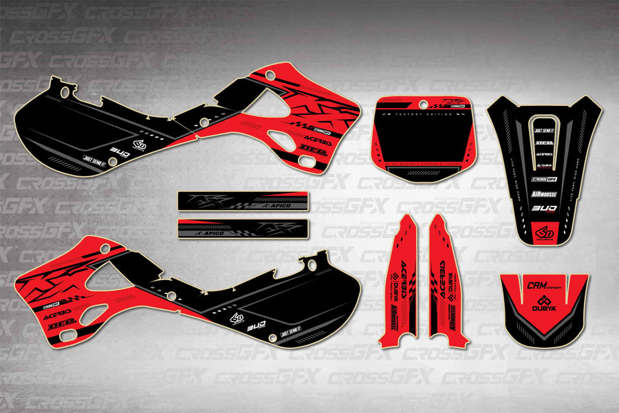 Graphics for Kawasaki KX 250 1999-2002 - Flux Red - flat layout showing all decal pieces included