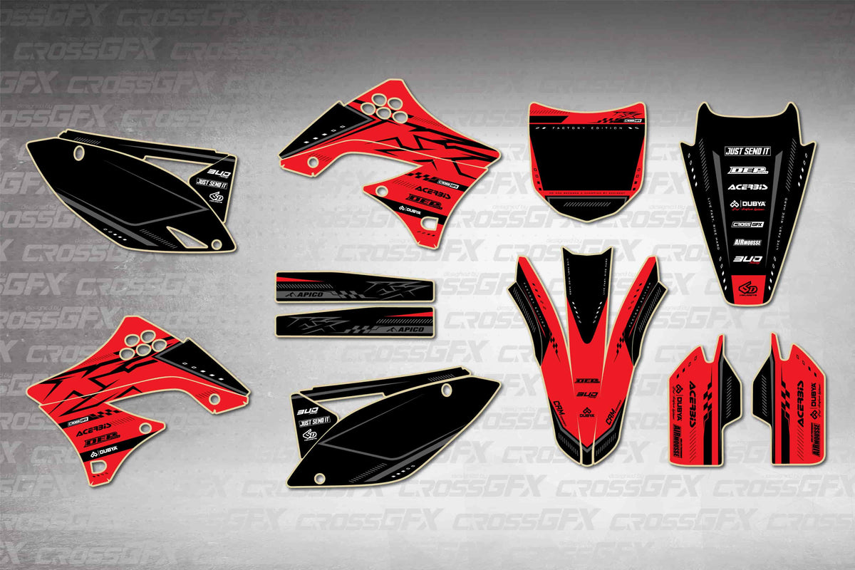 Graphics for Kawasaki KX 450F 2009-2011 - Flux Red - flat layout showing all decal pieces included
