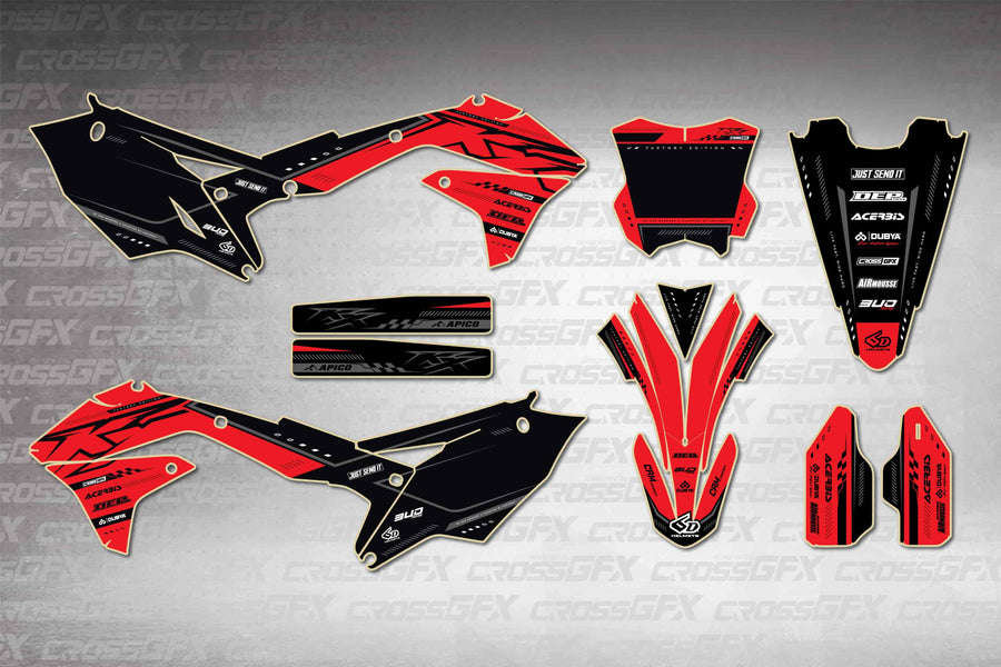 Graphics for Kawasaki KX 450F 2016-2018 - Flux Red - flat layout showing all decal pieces included