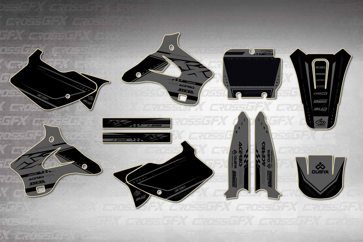 Graphics for Kawasaki KX 125 1994-1995 - Flux Smoke - flat layout showing all decal pieces included