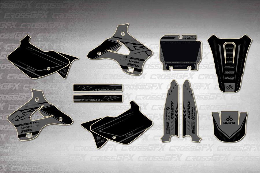 Graphics for Kawasaki KX 125 1994-1995 - Flux Smoke - flat layout showing all decal pieces included