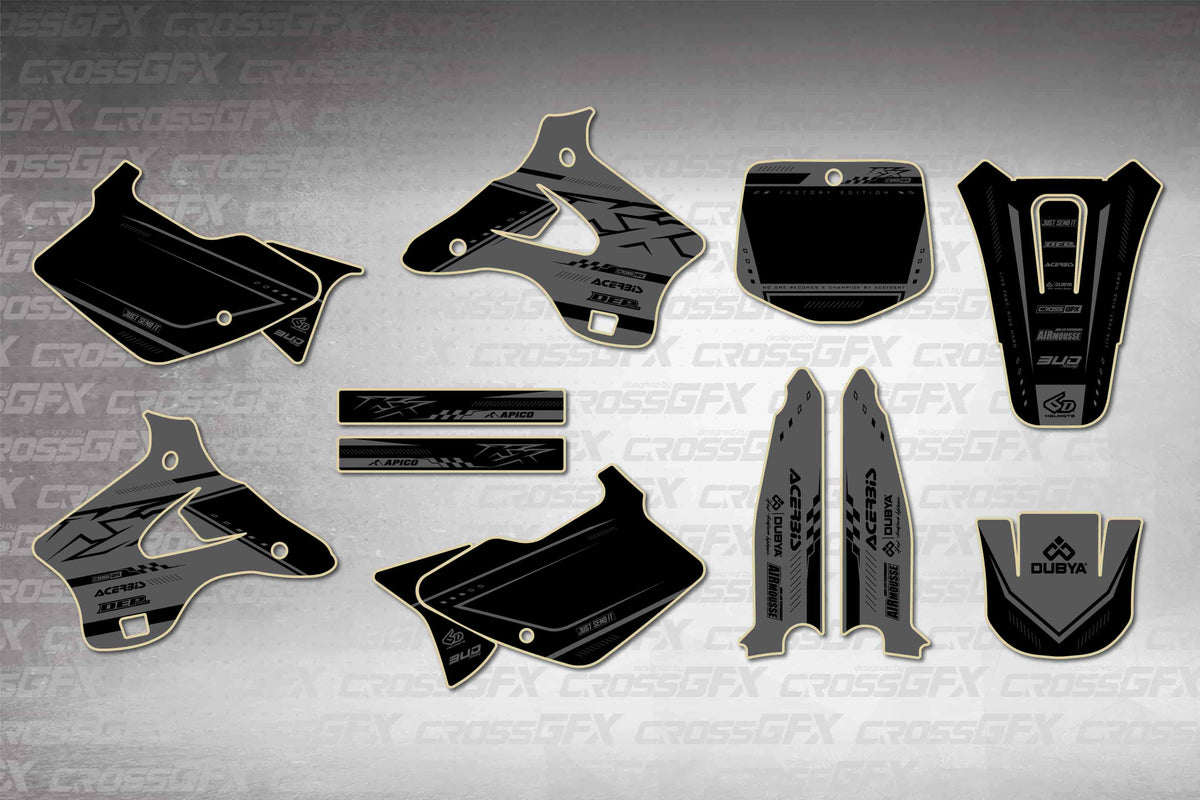 Graphics for Kawasaki KX 125 1996-1998 - Flux Smoke - flat layout showing all decal pieces included