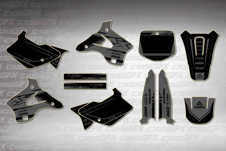 Graphics for Kawasaki KX 125 1996-1998 - Flux Smoke - flat layout showing all decal pieces included