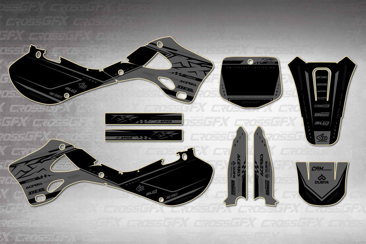 Graphics for Kawasaki KX 125 1999-2002 - Flux Smoke - flat layout showing all decal pieces included