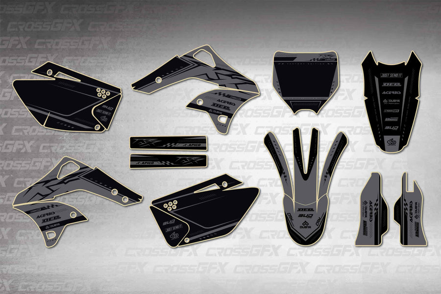Graphics for Kawasaki KX 250F 2006-2008 - Flux Smoke - flat layout showing all decal pieces included