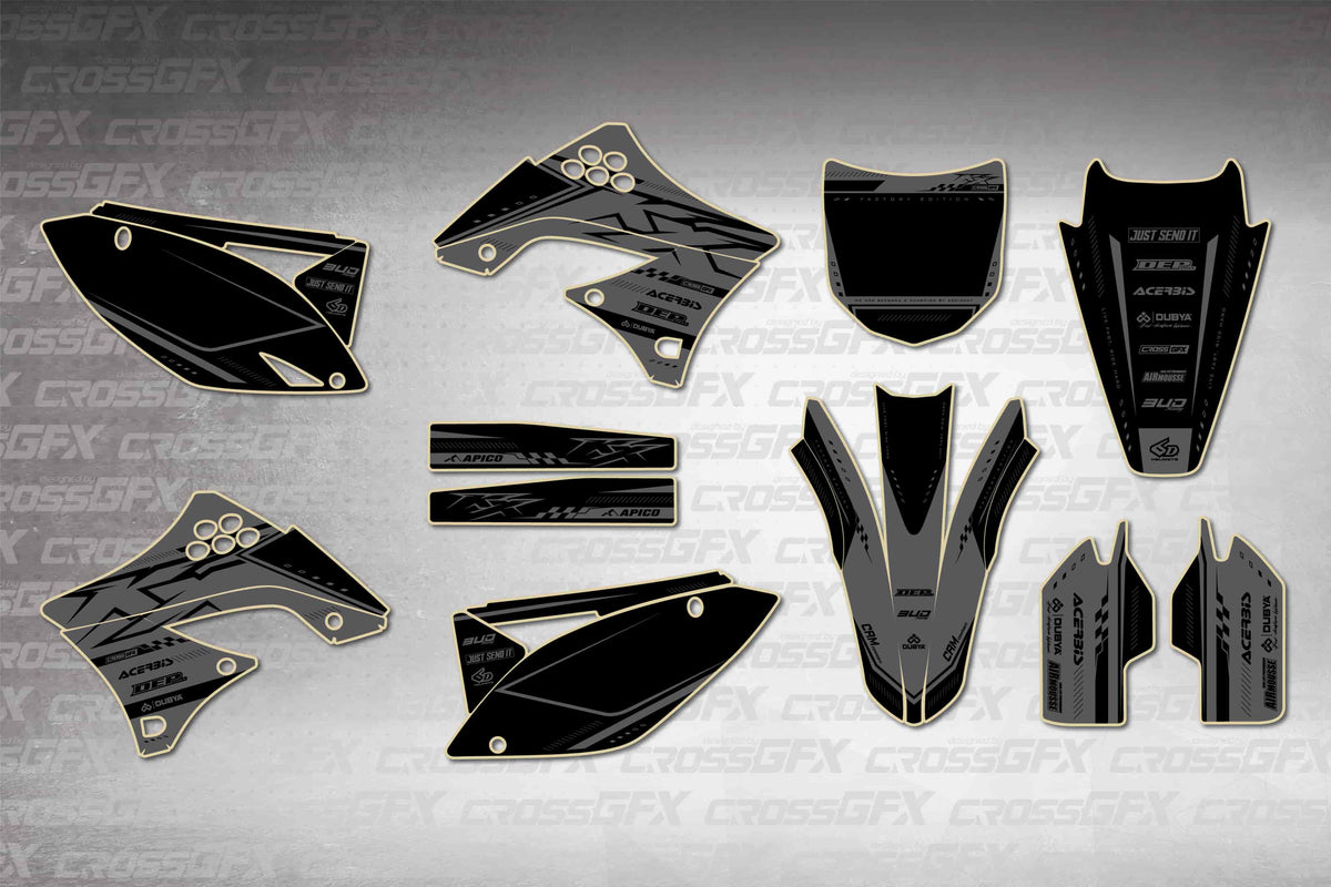 Graphics for Kawasaki KX 450F 2009-2011 - Flux Smoke - flat layout showing all decal pieces included