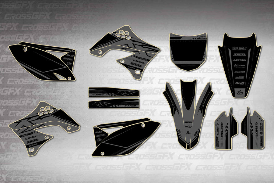 Graphics for Kawasaki KX 450F 2009-2011 - Flux Smoke - flat layout showing all decal pieces included