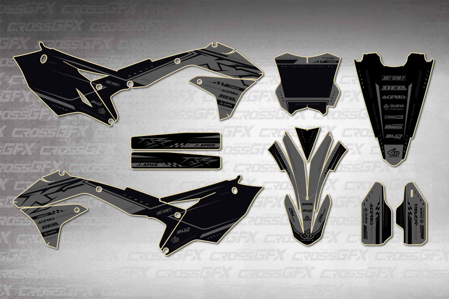 Graphics for Kawasaki KX 450F 2016-2018 - Flux Smoke - flat layout showing all decal pieces included