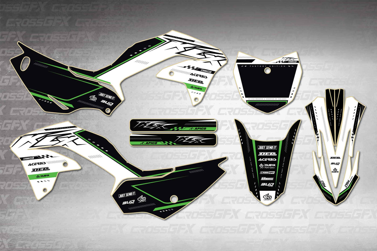 Graphics for Kawasaki KLX 230R 2020-2024 - Flux White - flat layout showing all decal pieces included