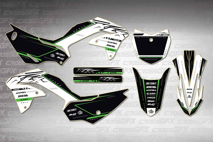 Graphics for Kawasaki KLX 230R 2020-2024 - Flux White - flat layout showing all decal pieces included