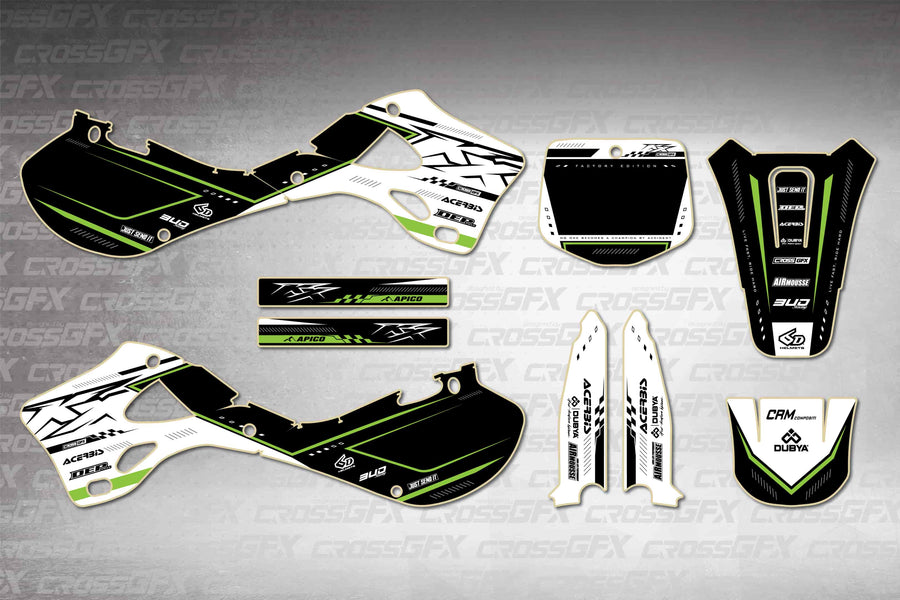 Graphics for Kawasaki KX 250 1999-2002 - Flux White - flat layout showing all decal pieces included