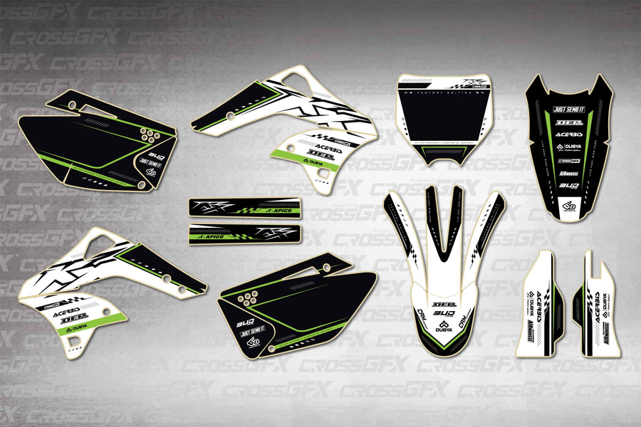 Graphics for Kawasaki KX 250F 2006-2008 - Flux White - flat layout showing all decal pieces included