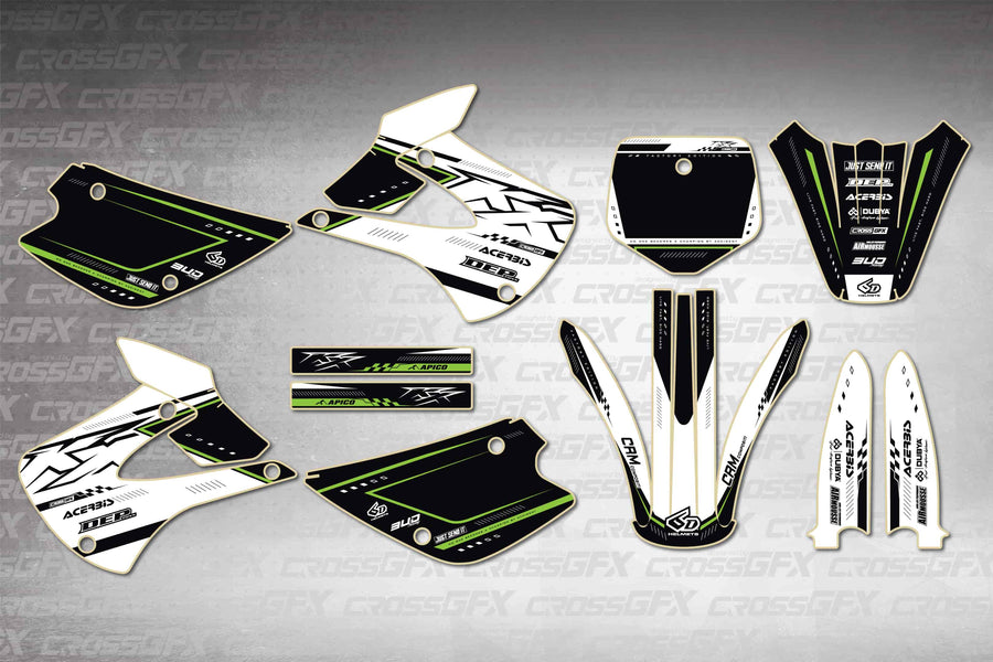 Graphics for Kawasaki KX 85 2001-2013 - Flux White - flat layout showing all decal pieces included