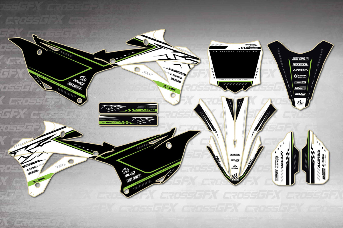 Graphics for Kawasaki KX 85 2014-2021 - Flux White - flat layout showing all decal pieces included